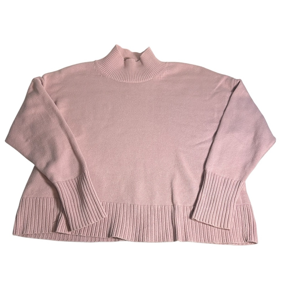 Gap Women’s Large Pink Mock Neck Cotton Sweater Ribbed Hem